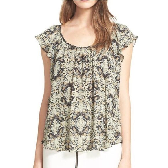 L'AGENCE Larice Flutter Sleeve Floral Silk Top XS - Picture 10 of 10